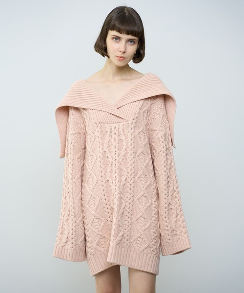 ME COUTURE（ミークチュール）の「フィッシャーマンオーバーニット（ニット/セーター・レディース・ピンク/オフホワイト/グレー・FREE）」の11枚目の写真