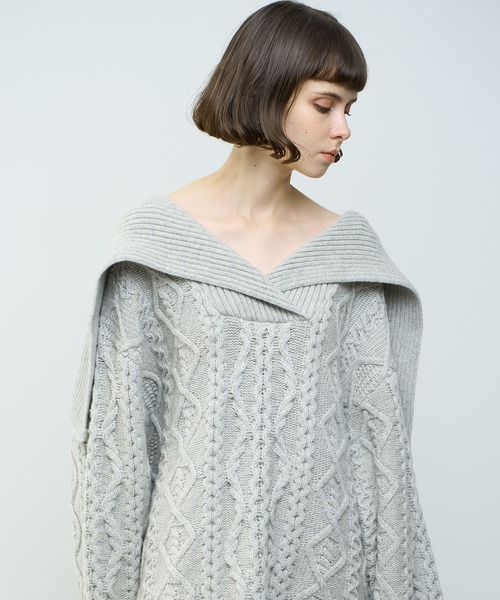 ME COUTURE（ミークチュール）の「フィッシャーマンオーバーニット（ニット/セーター・レディース・ピンク/オフホワイト/グレー・FREE）」の4枚目の写真