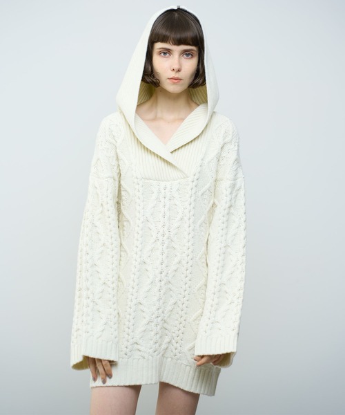 ME COUTURE（ミークチュール）の「フィッシャーマンオーバーニット（ニット/セーター・レディース・ピンク/オフホワイト/グレー・FREE）」の9枚目の写真