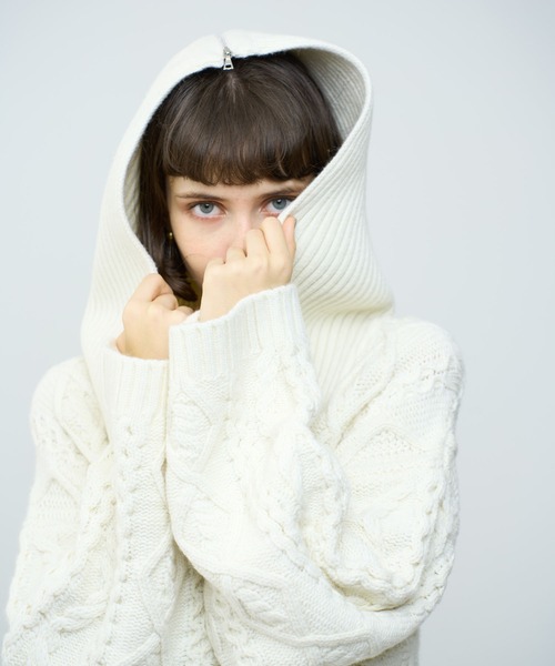 ME COUTURE（ミークチュール）の「フィッシャーマンオーバーニット（ニット/セーター・レディース・ピンク/オフホワイト/グレー・FREE）」の10枚目の写真