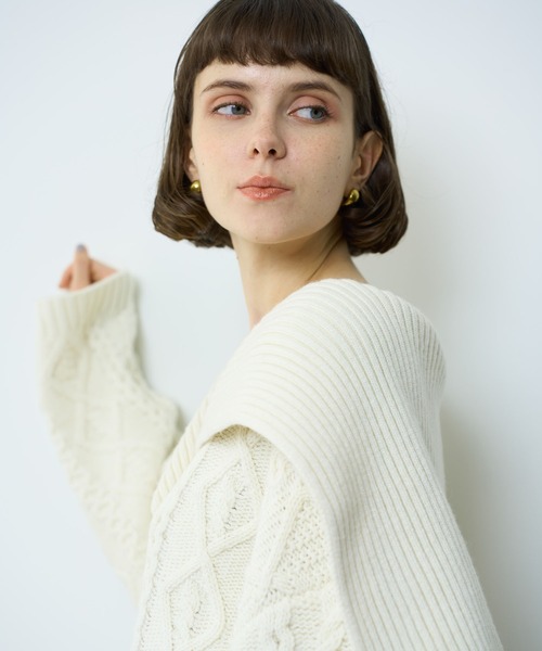 ME COUTURE（ミークチュール）の「フィッシャーマンオーバーニット（ニット/セーター・レディース・ピンク/オフホワイト/グレー・FREE）」の20枚目の写真