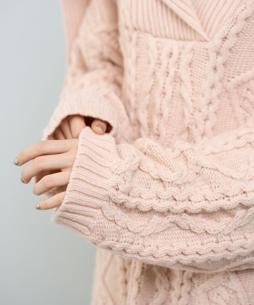 ME COUTURE（ミークチュール）の「フィッシャーマンオーバーニット（ニット/セーター・レディース・ピンク/オフホワイト/グレー・FREE）」の18枚目の写真