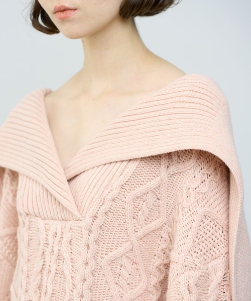 ME COUTURE（ミークチュール）の「フィッシャーマンオーバーニット（ニット/セーター・レディース・ピンク/オフホワイト/グレー・FREE）」の15枚目の写真