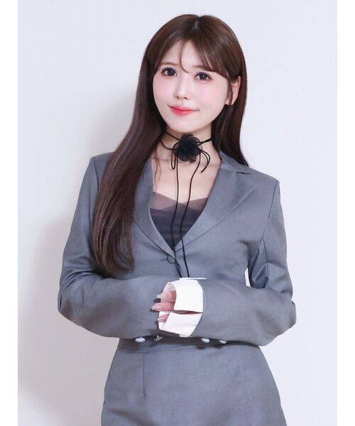 EATME(イートミー)の「レイヤードデザインジャケット(セットアップ可能)(テーラードジャケット・レディース・ブラック/グレー/ブルー/ピンク・FREE)」の2枚目の写真