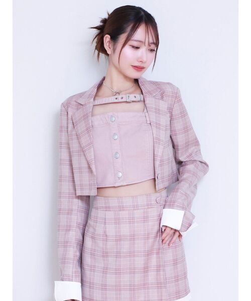 EATME(イートミー)の「レイヤードデザインジャケット(セットアップ可能)(テーラードジャケット・レディース・ブラック/グレー/ブルー/ピンク・FREE)」の4枚目の写真