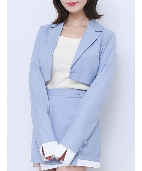 EATME(イートミー)の「レイヤードデザインジャケット(セットアップ可能)(テーラードジャケット・レディース・ブラック/グレー/ブルー/ピンク・FREE)」の3枚目の写真