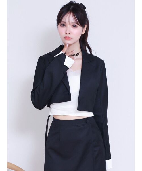 EATME(イートミー)の「レイヤードデザインジャケット(セットアップ可能)(テーラードジャケット・レディース・ブラック/グレー/ブルー/ピンク・FREE)」の1枚目の写真