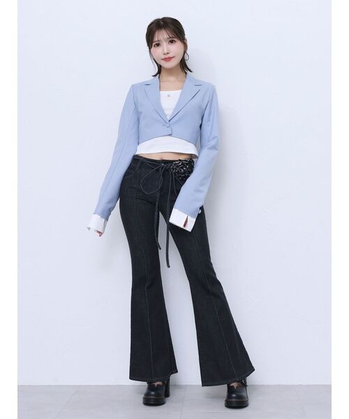 EATME(イートミー)の「レイヤードデザインジャケット(セットアップ可能)(テーラードジャケット・レディース・ブラック/グレー/ブルー/ピンク・FREE)」の6枚目の写真