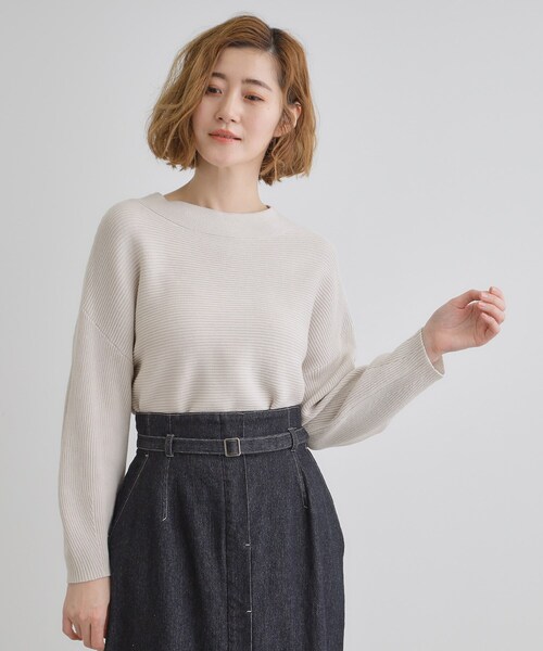 grove（グローブ）の「コットンブレンドガーターニット（ニット/セーター・レディース・ネイビー/ライトグレー系9/ブルー/ベビーピンク・02/03/01/05/04）」の2枚目の写真