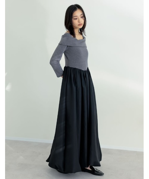 Re:EDIT（リエディ）の「[2025SS COLLECTION][低身長サイズ有][ブラ紐隠し]リブカットソーアシンメトリードッキングワンピース（ワンピース・レディース・ブラック/グレー/ホワイト・SHORT/MEDIUM/LARGE）」の3枚目の写真