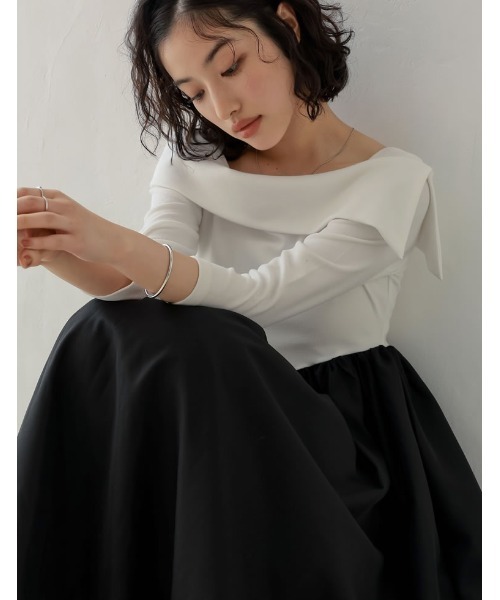 Re:EDIT（リエディ）の「[2025SS COLLECTION][低身長サイズ有][ブラ紐隠し]リブカットソーアシンメトリードッキングワンピース（ワンピース・レディース・ブラック/グレー/ホワイト・SHORT/MEDIUM/LARGE）」の20枚目の写真