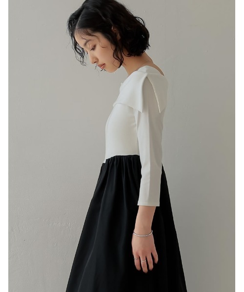 Re:EDIT（リエディ）の「[2025SS COLLECTION][低身長サイズ有][ブラ紐隠し]リブカットソーアシンメトリードッキングワンピース（ワンピース・レディース・ブラック/グレー/ホワイト・SHORT/MEDIUM/LARGE）」の19枚目の写真