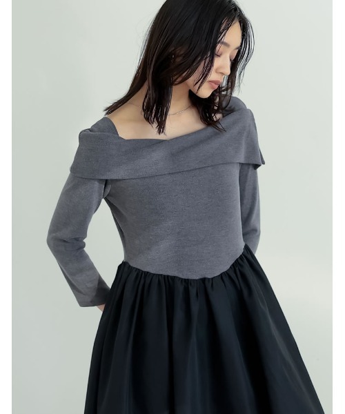 Re:EDIT（リエディ）の「[2025SS COLLECTION][低身長サイズ有][ブラ紐隠し]リブカットソーアシンメトリードッキングワンピース（ワンピース・レディース・ブラック/グレー/ホワイト・SHORT/MEDIUM/LARGE）」の12枚目の写真