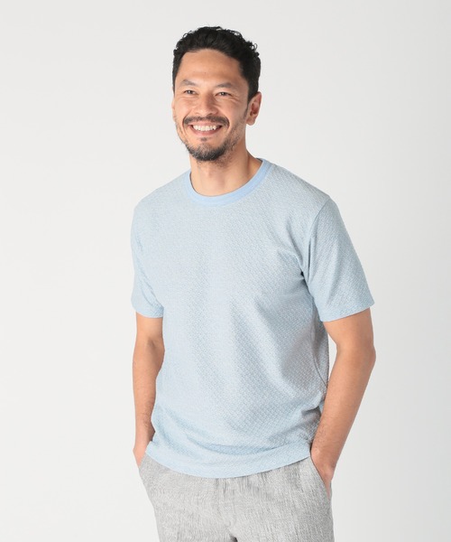 MEN'S BIGI(メンズビギ)の「シャーリングジャカードクルーネックカットソー(Tシャツ/カットソー・メンズ・ホワイト/ブラック/ブルー・01/02/03/04)」の13枚目の写真