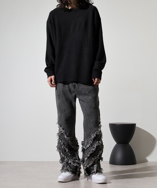 REGIEVO(レジエボ)の「Fringe flare denim pants / フリンジフレアデニムパンツ unisex(デニムパンツ・メンズ・インディゴブルー/ブラック・L/M)」の14枚目の写真
