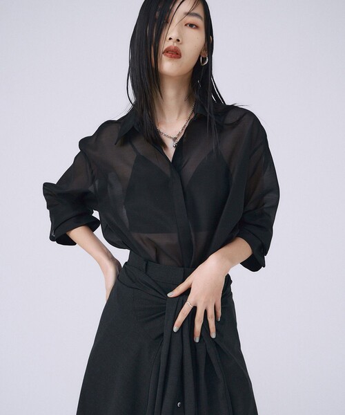 JOSE MOON(ジョゼムーン)の「【JOSEMOON/ジョゼムーン】SHEER SIMPLE SHIRT/シアーシンプルシャツ(シャツ/ブラウス・レディース・ホワイト/ベージュ/ミント/ブラック・FREE)」の2枚目の写真