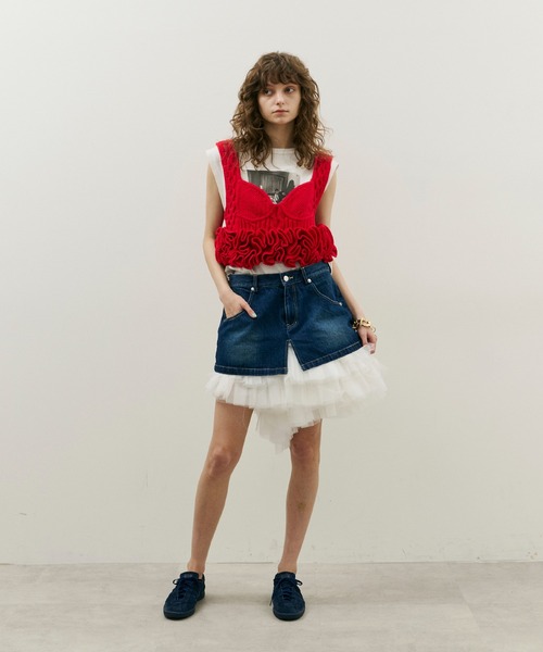 J1U by LA BELLE ETUDE（ジユウバイラベルエチュード）の「ボリュームギャザーチュール×デニムミニSK（スカート・レディース・ブラック/その他/ホワイト・FREE）」の6枚目の写真