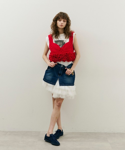 J1U by LA BELLE ETUDE（ジユウバイラベルエチュード）の「ボリュームギャザーチュール×デニムミニSK（スカート・レディース・ブラック/その他/ホワイト・FREE）」の22枚目の写真