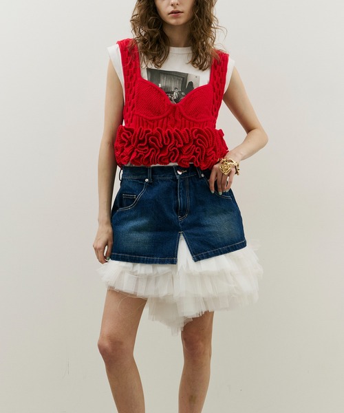 J1U by LA BELLE ETUDE（ジユウバイラベルエチュード）の「ボリュームギャザーチュール×デニムミニSK（スカート・レディース・ブラック/その他/ホワイト・FREE）」の21枚目の写真