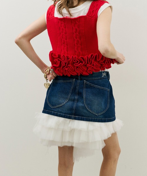 J1U by LA BELLE ETUDE（ジユウバイラベルエチュード）の「ボリュームギャザーチュール×デニムミニSK（スカート・レディース・ブラック/その他/ホワイト・FREE）」の19枚目の写真