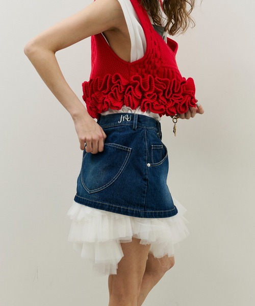 J1U by LA BELLE ETUDE（ジユウバイラベルエチュード）の「ボリュームギャザーチュール×デニムミニSK（スカート・レディース・ブラック/その他/ホワイト・FREE）」の20枚目の写真