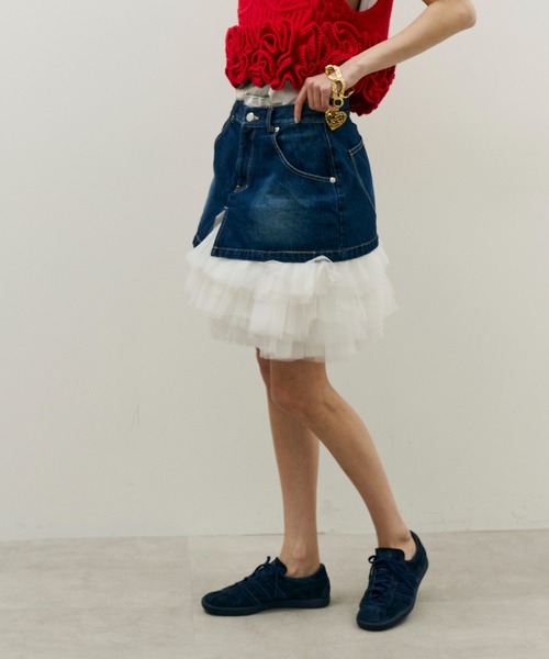 J1U by LA BELLE ETUDE（ジユウバイラベルエチュード）の「ボリュームギャザーチュール×デニムミニSK（スカート・レディース・ブラック/その他/ホワイト・FREE）」の17枚目の写真