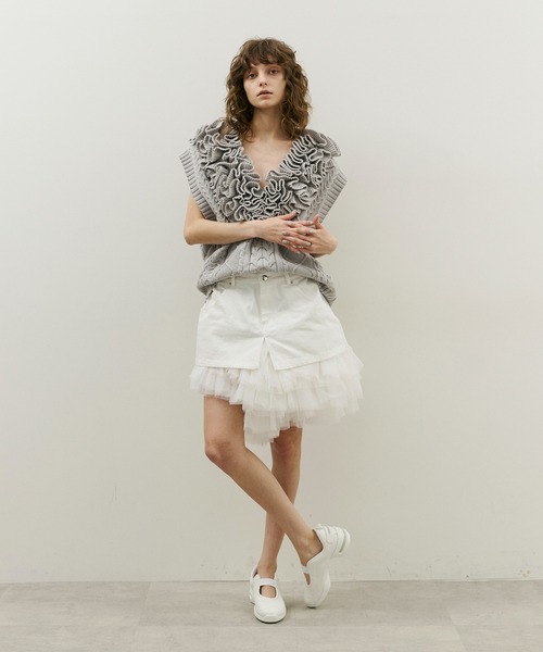 J1U by LA BELLE ETUDE（ジユウバイラベルエチュード）の「ボリュームギャザーチュール×デニムミニSK（スカート・レディース・ブラック/その他/ホワイト・FREE）」の15枚目の写真