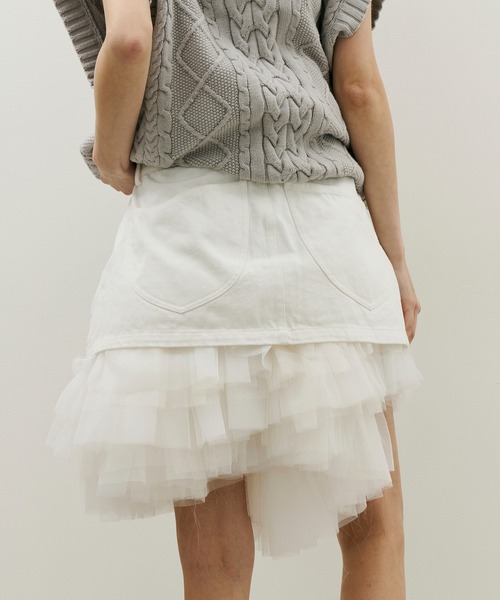 J1U by LA BELLE ETUDE（ジユウバイラベルエチュード）の「ボリュームギャザーチュール×デニムミニSK（スカート・レディース・ブラック/その他/ホワイト・FREE）」の13枚目の写真