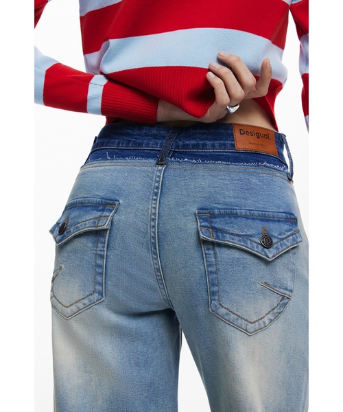 Desigual（デシグアル）の「ダブルウエスト バイカラーウォッシュ ストレートカットデニムパンツ（デニムパンツ・レディース・ブルー・40/38/42/36/34/44）」の4枚目の写真