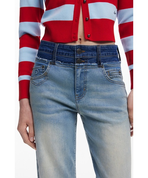 Desigual（デシグアル）の「ダブルウエスト バイカラーウォッシュ ストレートカットデニムパンツ（デニムパンツ・レディース・ブルー・40/38/42/36/34/44）」の3枚目の写真