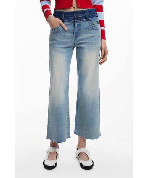 Desigual（デシグアル）の「ダブルウエスト バイカラーウォッシュ ストレートカットデニムパンツ（デニムパンツ・レディース・ブルー・40/38/42/36/34/44）」の5枚目の写真