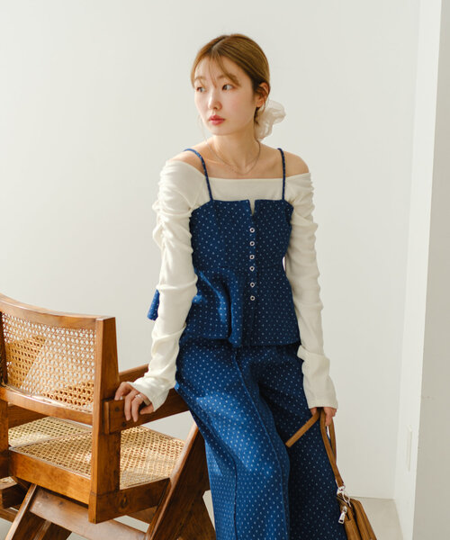 Kastane(カスタネ)の「【無地&ボーダー/前後2WAY/新色追加】オフショルテレコカットソー(Tシャツ/カットソー・レディース・ホワイト/ピンク/ブラック系その他/サックスブルー/アイボリー/チャコールグレー・FREE)」の16枚目の写真