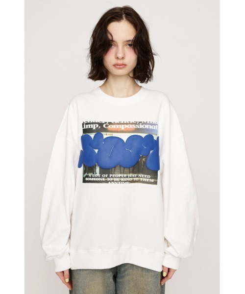 SLY（スライ）の「PUFFER LOGO PHOTO SW TOPS パッファー ロゴ フォト スウェット トップス トレーナー（スウェット・レディース・ホワイト/杢グレー/ライトブラック・FREE）」の6枚目の写真