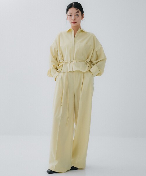 STUDIOUS（ステュディオス）の「【STUDIOUS/ステュディオス】Double Waist Trousers/ダブルウエストトラウザー/ワイドパンツ（スラックス・レディース・イエロー/ダークグレー/キナリ・1/2）」の8枚目の写真