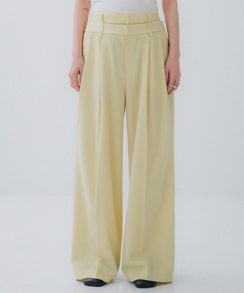 STUDIOUS（ステュディオス）の「【STUDIOUS/ステュディオス】Double Waist Trousers/ダブルウエストトラウザー/ワイドパンツ（スラックス・レディース・イエロー/ダークグレー/キナリ・1/2）」の13枚目の写真