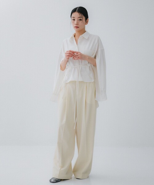 STUDIOUS（ステュディオス）の「【STUDIOUS/ステュディオス】Double Waist Trousers/ダブルウエストトラウザー/ワイドパンツ（スラックス・レディース・イエロー/ダークグレー/キナリ・1/2）」の21枚目の写真