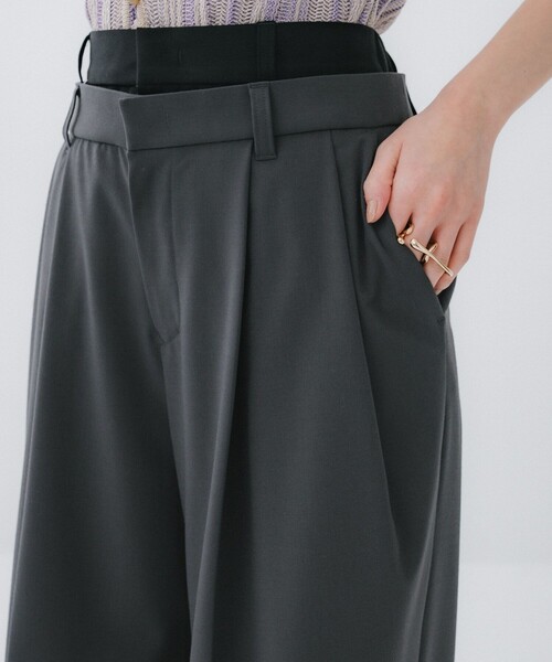 STUDIOUS（ステュディオス）の「【STUDIOUS/ステュディオス】Double Waist Trousers/ダブルウエストトラウザー/ワイドパンツ（スラックス・レディース・イエロー/ダークグレー/キナリ・1/2）」の5枚目の写真