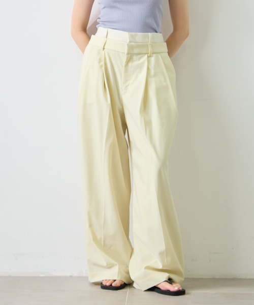 STUDIOUS(ステュディオス)の「【STUDIOUS/ステュディオス】Double Waist Trousers/ダブルウエストトラウザー/ワイドパンツ(スラックス・レディース・イエロー/ダークグレー/キナリ・1/2)」の1枚目の写真