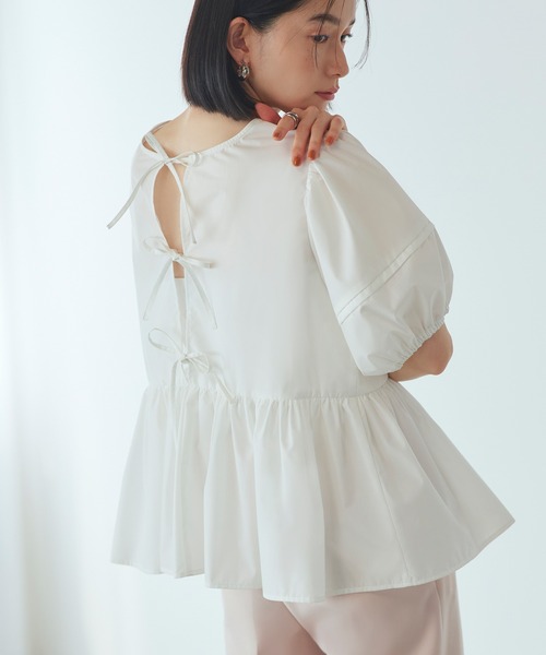 ルイルエブティック RUIRUE BOUTIQUE 【洗える】2way ダブルペプラム シャツブラウス（ボウタイ付） （ホワイト） ルイルエブティック RUIRUE BOUTIQUE 【洗える】2way ダブル