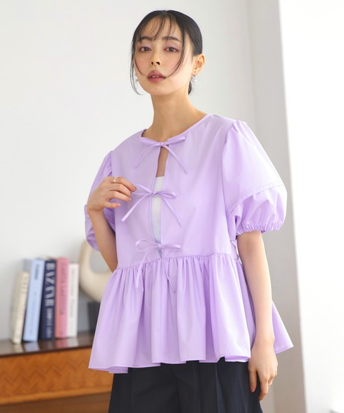 ルイルエブティック RUIRUE BOUTIQUE 【洗える】前後2wayペプラムリボンブラウス （ブラック） ルイルエブティック RUIRUE BOUTIQUE 【洗える】前後2way