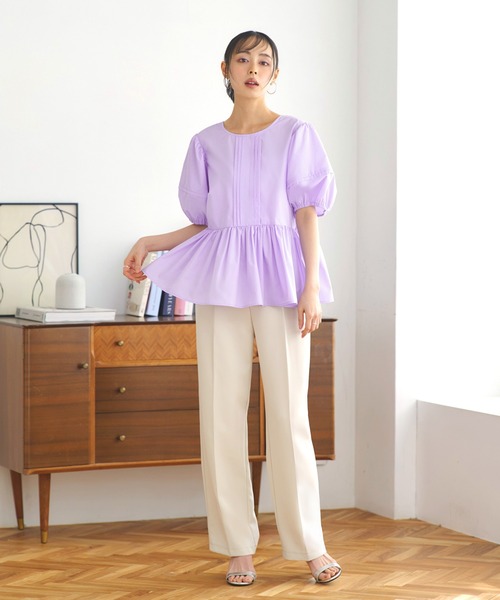 ルイルエブティック RUIRUE BOUTIQUE 【洗える】前後2wayペプラムリボンブラウス （ラベンダー） ルイルエブティック RUIRUE BOUTIQUE 【洗える】前後2way
