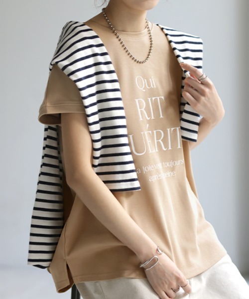 HUG.U(ハグユー)の「フレンチスリーブ ロゴTシャツ(Tシャツ/カットソー・レディース・レモンイエロー/ブラック/ホワイト/ベージュ・M/L)」の14枚目の写真