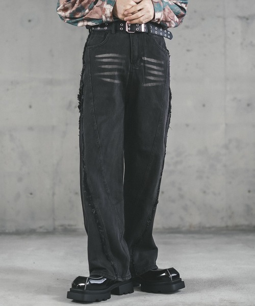 Shoowtime(ショウタイム)の「Side fringe design vintage wash denim pants / サイドフリンジデザインビンテージウォッシュデニムパンツ(デニムパンツ・メンズ・ブラック系/ブルー系・X-LARGE/LARGE/MEDIUM)」の17枚目の写真