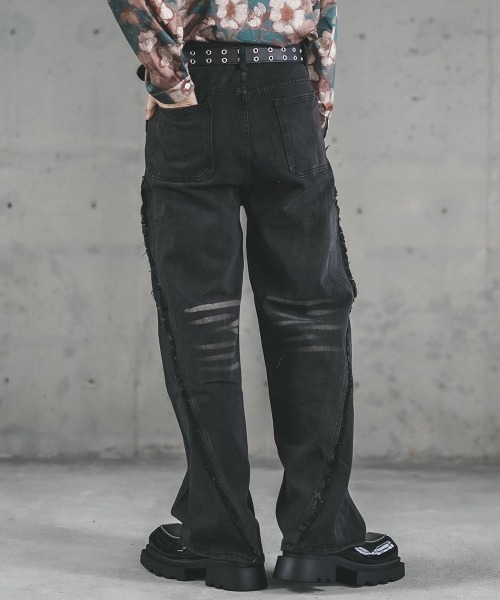 Shoowtime(ショウタイム)の「Side fringe design vintage wash denim pants / サイドフリンジデザインビンテージウォッシュデニムパンツ(デニムパンツ・メンズ・ブラック系/ブルー系・X-LARGE/LARGE/MEDIUM)」の8枚目の写真