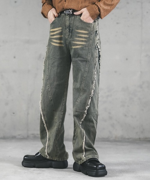 Shoowtime(ショウタイム)の「Side fringe design vintage wash denim pants / サイドフリンジデザインビンテージウォッシュデニムパンツ(デニムパンツ・メンズ・ブラック系/ブルー系・X-LARGE/LARGE/MEDIUM)」の11枚目の写真