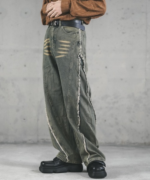 Shoowtime(ショウタイム)の「Side fringe design vintage wash denim pants / サイドフリンジデザインビンテージウォッシュデニムパンツ(デニムパンツ・メンズ・ブラック系/ブルー系・X-LARGE/LARGE/MEDIUM)」の12枚目の写真