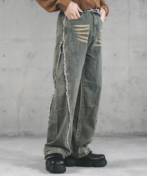 Shoowtime(ショウタイム)の「Side fringe design vintage wash denim pants / サイドフリンジデザインビンテージウォッシュデニムパンツ(デニムパンツ・メンズ・ブラック系/ブルー系・X-LARGE/LARGE/MEDIUM)」の13枚目の写真