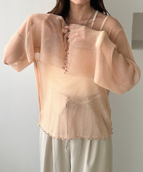 apres jour clair(アプレジュールクレア)の「【apres jour clair】フレアスリーブラメシアーインナー(Tシャツ/カットソー・レディース・アイボリー/ブラック/ピンクベージュ・フリー/X-LARGE)」の1枚目の写真