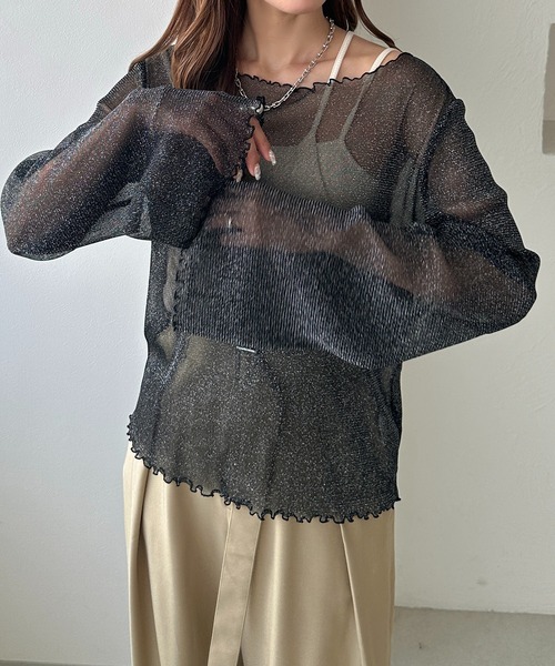 apres jour clair(アプレジュールクレア)の「【apres jour clair】フレアスリーブラメシアーインナー(Tシャツ/カットソー・レディース・アイボリー/ブラック/ピンクベージュ・フリー/X-LARGE)」の11枚目の写真