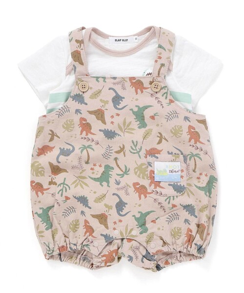 SLAP SLIP BABY（スラップスリップベビー）の「【お揃い】恐竜海モチーフ総柄サロペット+海のいきものプリントボディミニセットベビー(70~80cm)（その他ベビーウェア・キッズ・ベージュ系その他/ホワイト系その他2・80ｃｍ/70cm）」の4枚目の写真